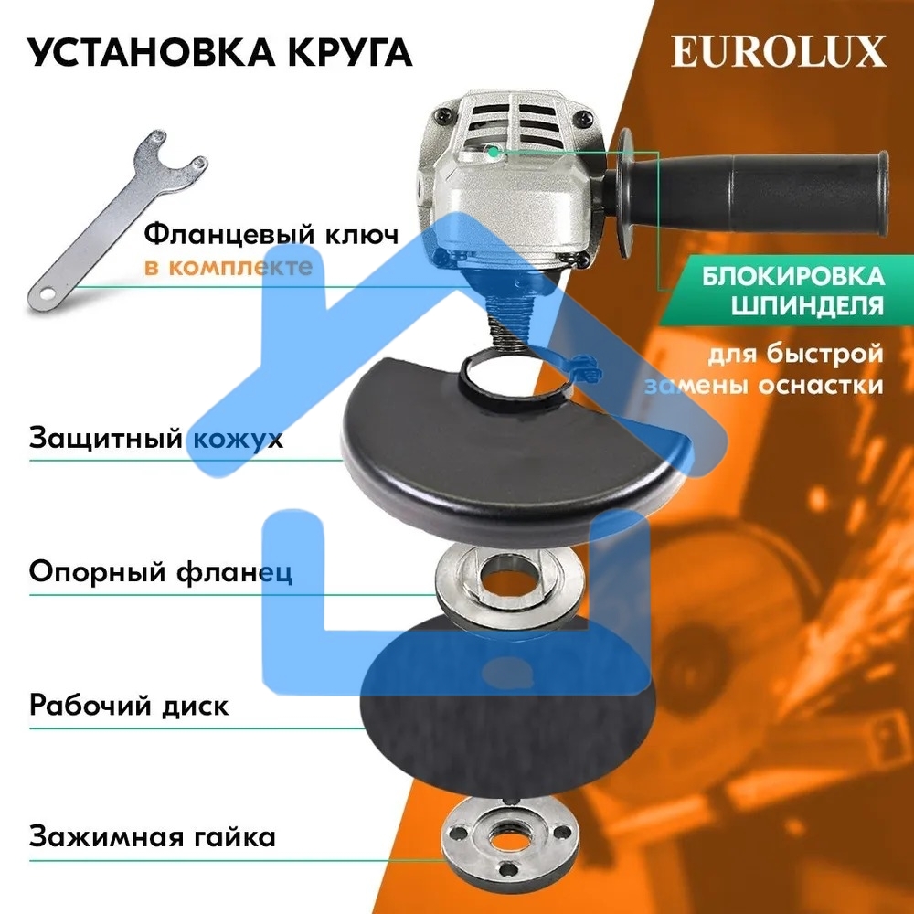 Углошлифовальная машина Eurolux УШМ-125/1100EU 900/72/12/29