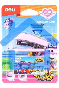 Степлер настольный Deli E0249 Super Wings 24/6 26/6 (12 листов), ассорти, 40 скоб, металл/пластик блистер