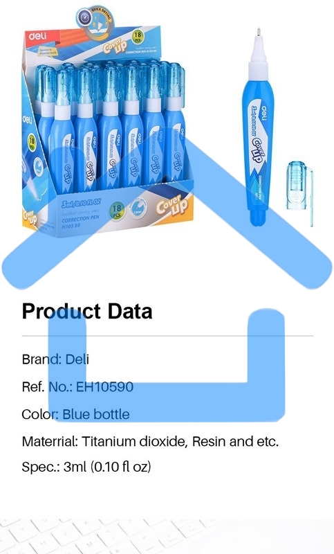 Ручка корректор Deli EH10590 голубой, корпус белый 3мл, дисплей картонный