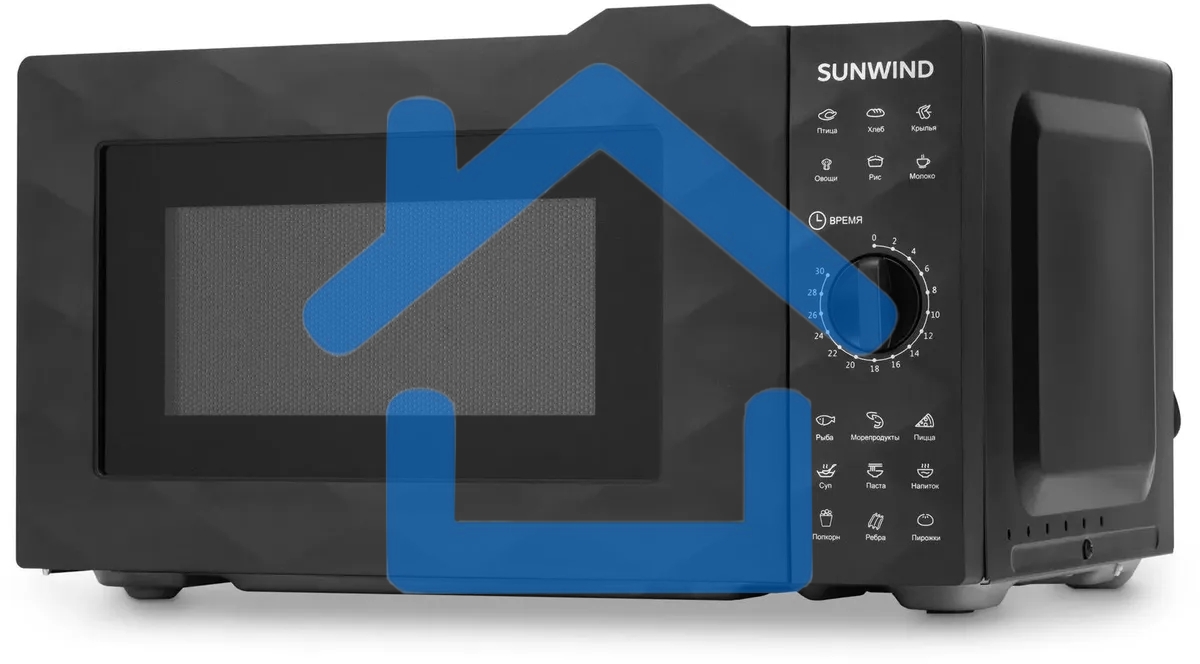 Микроволновая печь SunWind SUN-MW002 черный, 20 л, 700 Вт, переключатели - поворотный механизм