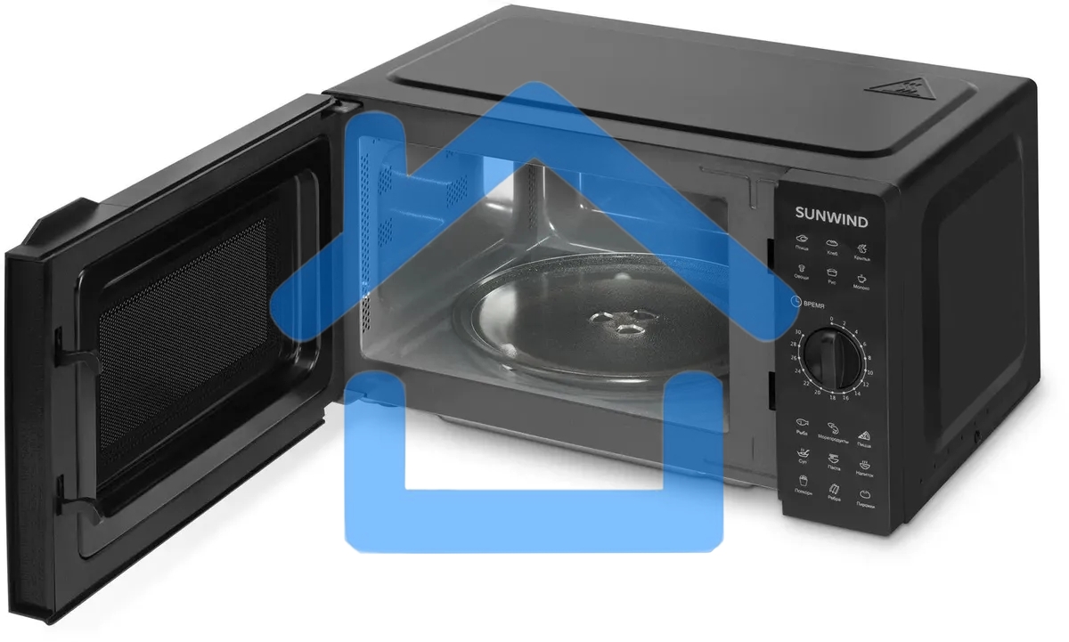 Микроволновая печь SunWind SUN-MW002 черный, 20 л, 700 Вт, переключатели - поворотный механизм