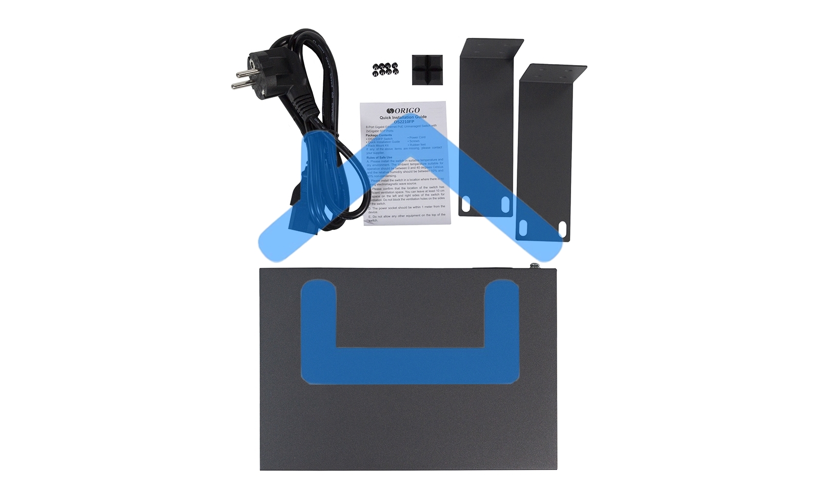 Неуправляемый PoE-коммутатор ORIGO Unmanaged Switch 8x1000Base-T PoE, 2x1000Base-X SFP, PoE Budget 120W, 19