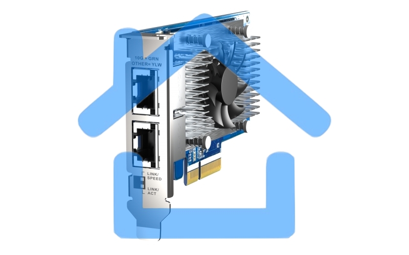 Сетевая карта QNAP QXG-10G2T-X710 LAN Expansion Card, PCIe Gen 3, Two 10GbE (10G / 5G / 2.5G / 1G / 100M)) Ports with SR-IOV and iSCSI, Block-based, Supports Multiple Virtual Disk Modes