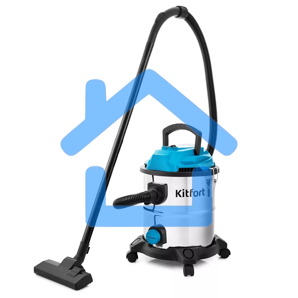 Хозяйственный пылесос Kitfort КТ-548 голубой/серебристый, 1000 Вт, уборка сухая/влажная/сбор жидкости, пылесборник контейнер/мешок, 20 л