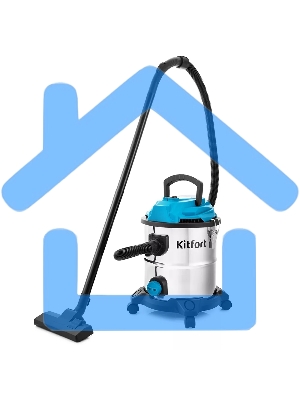 Хозяйственный пылесос Kitfort КТ-548 голубой/серебристый, 1000 Вт, уборка сухая/влажная/сбор жидкости, пылесборник контейнер/мешок, 20 л