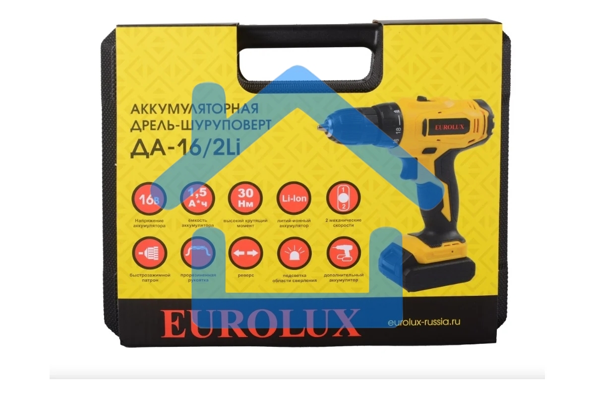 Дрель-шуруповерт Eurolux ДА-16/2Li, Аккумуляторная, 16В