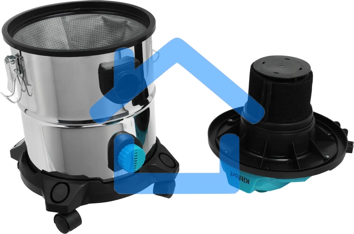 Хозяйственный пылесос Kitfort КТ-548 голубой/серебристый, 1000 Вт, уборка сухая/влажная/сбор жидкости, пылесборник контейнер/мешок, 20 л