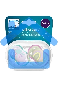 Пустышка Philips Avent ultra air, солнышко/радуга, для девочек, 0-6 мес., 2 шт.