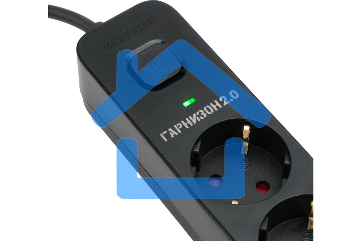 Сетевой фильтр Гарнизон 2.0 Мультипорт EPS-4-U3-B-2, 4 р, 10А, 3xUSB, 2м, ур.защиты 2+, черный, пакет