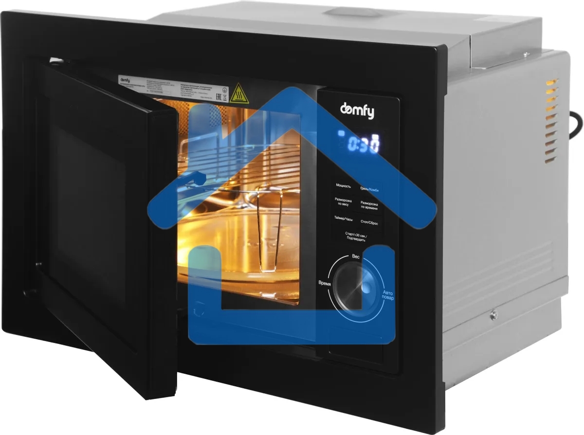 Микроволновая печь встраиваемая Domfy DM2540BW BG черный, 25 л, 900 Вт, переключатели - поворотный механизм/кнопки