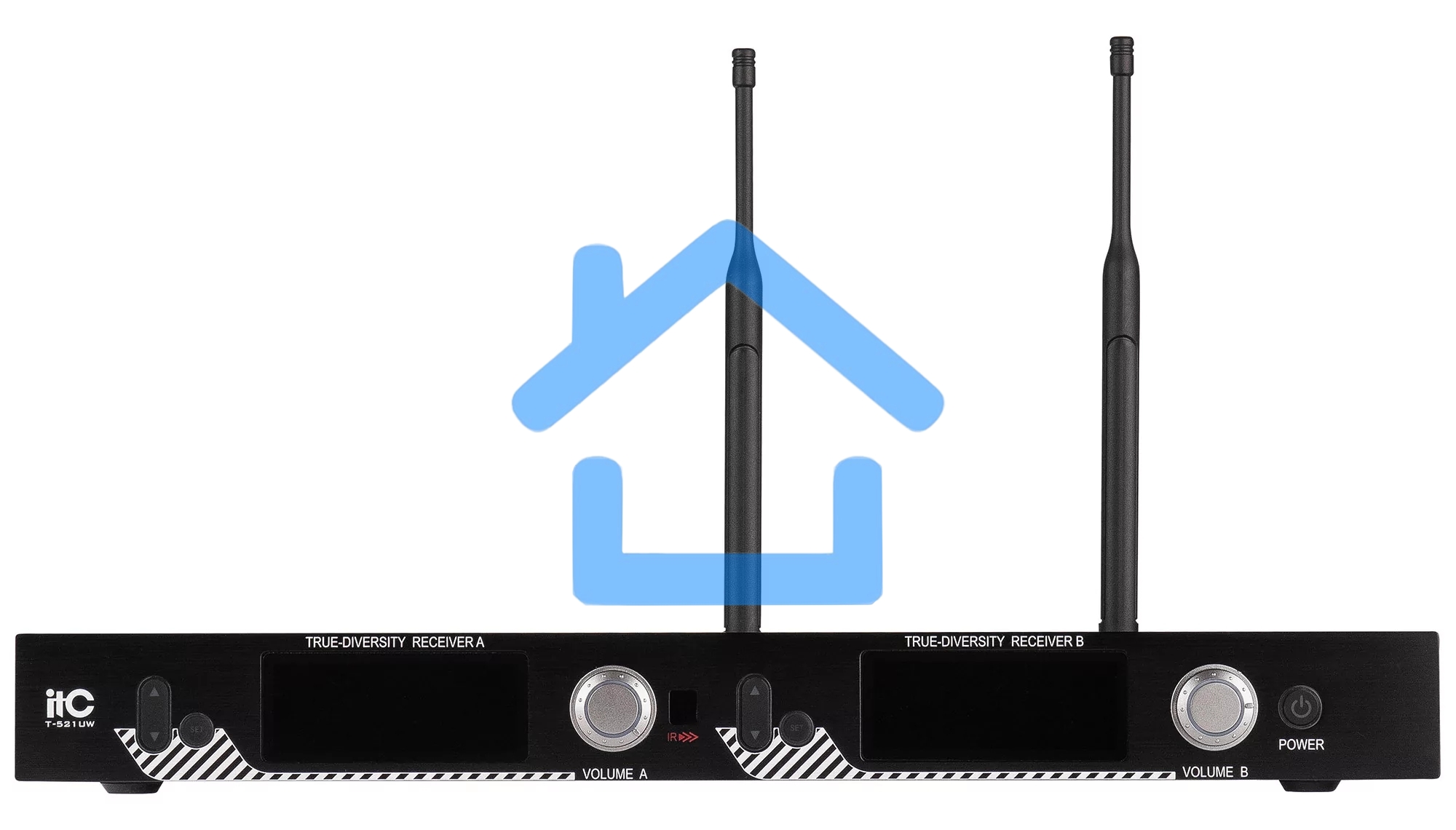 Радиосистема ITC T-521UV UHF двухканальная радиосистема с головным и ручным микрофонами, LCD дисплей, частотный диапазон 470-510 MHz.
