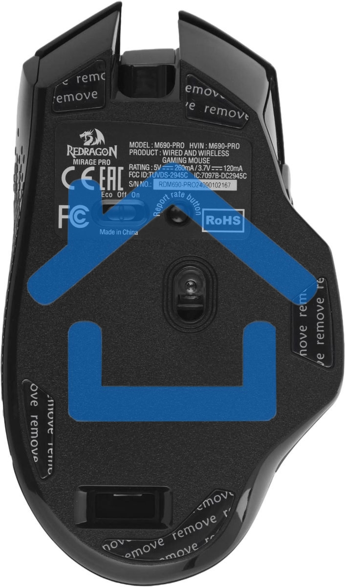 Мышь беспроводная Redragon Mirage Pro черный, 8000 dpi, радиоканал, USB, кнопки - 9