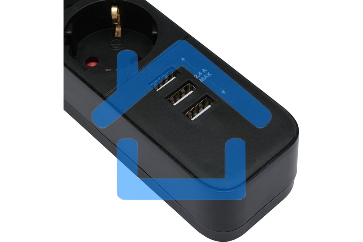 Сетевой фильтр Гарнизон 2.0 Мультипорт EPS-4-U3-B-2, 4 р, 10А, 3xUSB, 2м, ур.защиты 2+, черный, пакет
