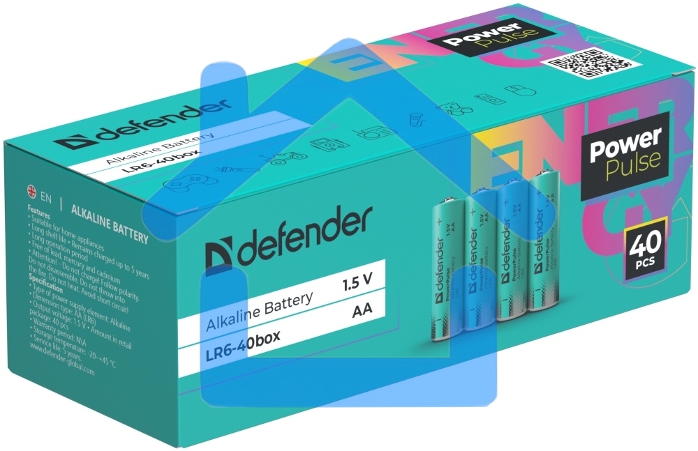 Батарейка алкалиновая Defender LR6-40box AA, бокс, 40 шт., PowerPulse