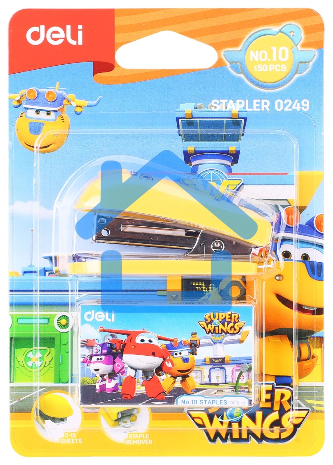 Степлер настольный Deli E0249 Super Wings 24/6 26/6 (12 листов), ассорти, 40 скоб, металл/пластик блистер