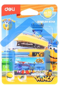 Степлер настольный Deli E0249 Super Wings 24/6 26/6 (12 листов), ассорти, 40 скоб, металл/пластик блистер