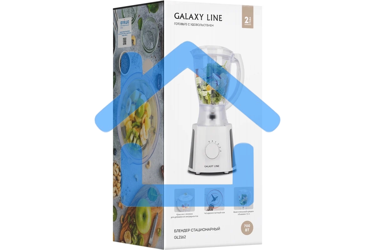 Блендер стационарный Galaxy Line GL 2162, белый, стационарный, 700 Вт, четырехлопастный нож, 4 скорости, импульсный режим