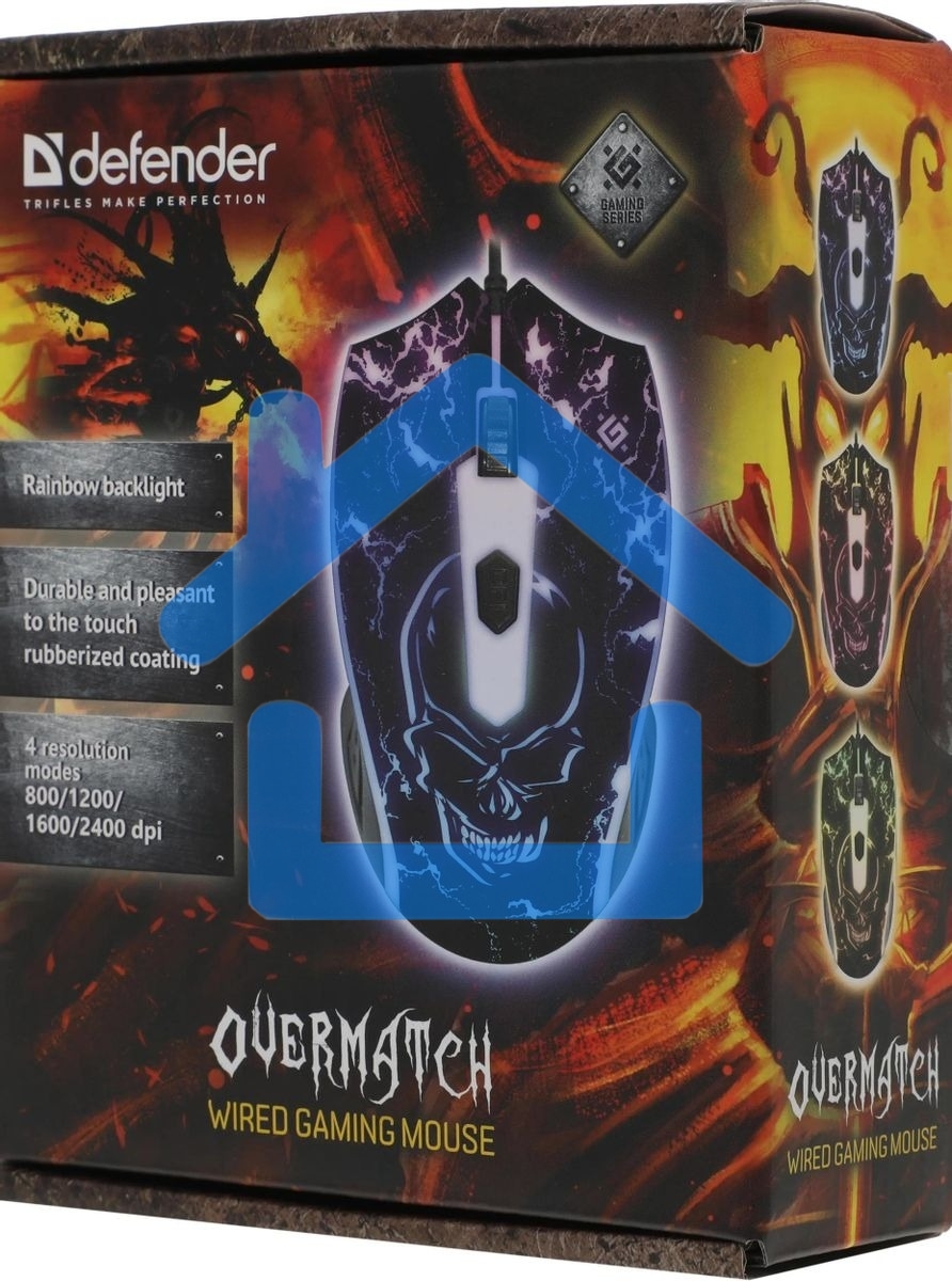 Мышь проводная Defender Overmatch GM-069 черный, 2400 dpi, USB, кнопки - 4