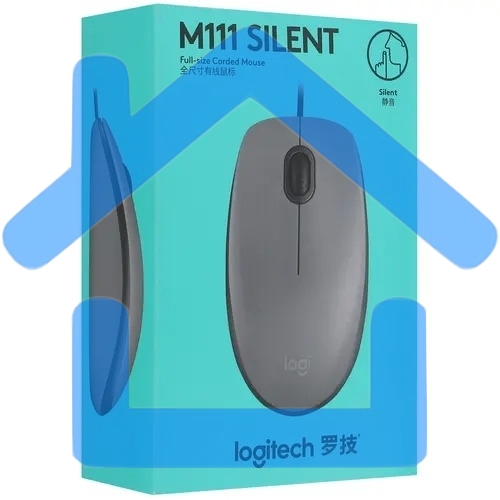 Мышь проводная Logitech M111 SILENT серый, 1000 dpi, USB, кнопки - 3