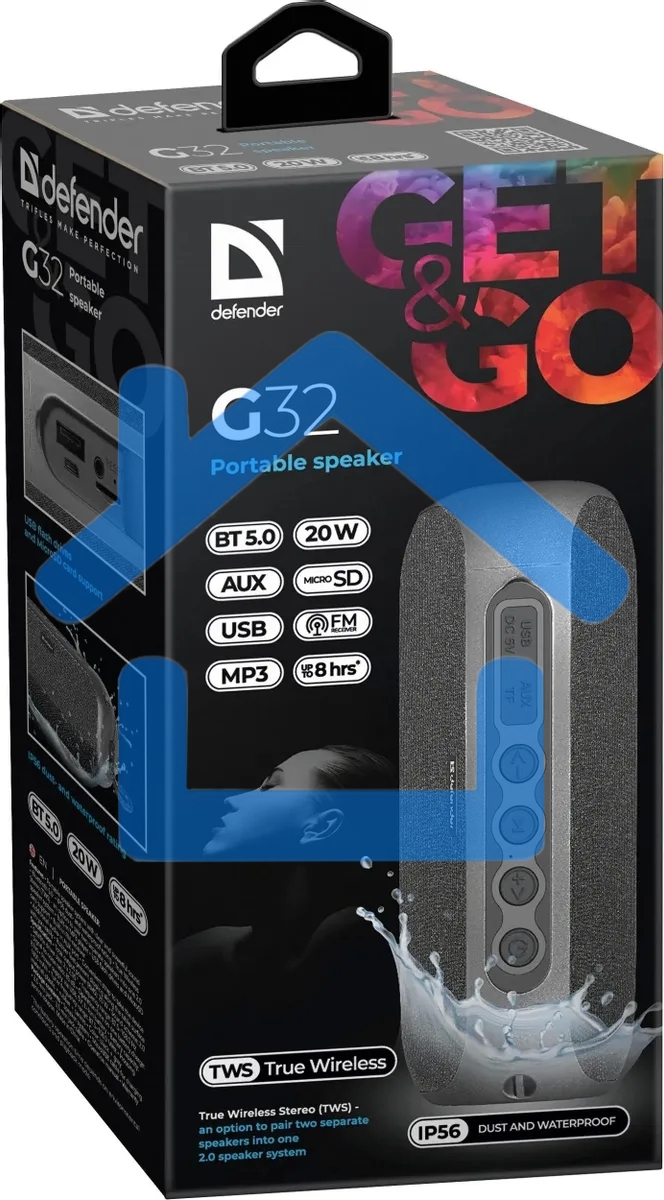 Акустическая система Defender G32 2.0 черный 2х10 Вт