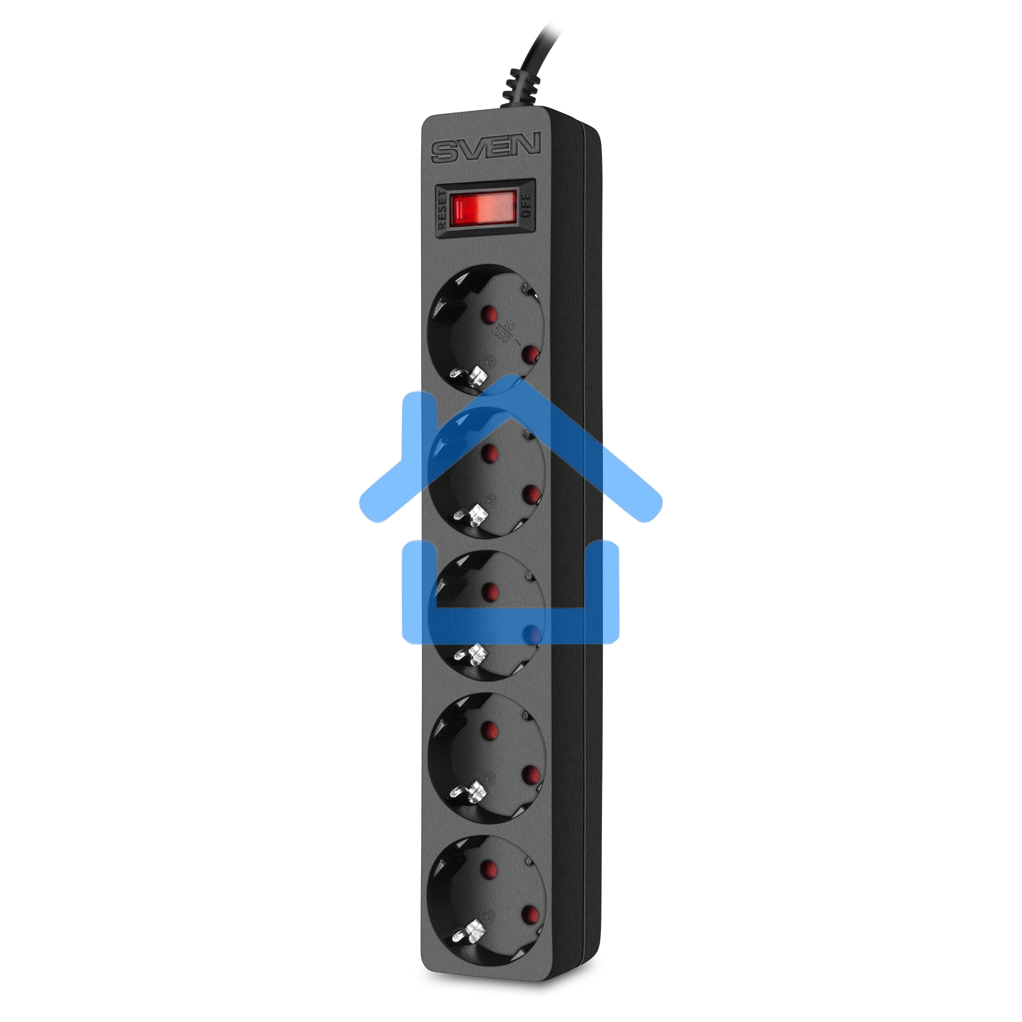 Фильтр SVEN SF-05E 5,0 м (5 розеток с защитными шторками) черный, цветная коробка