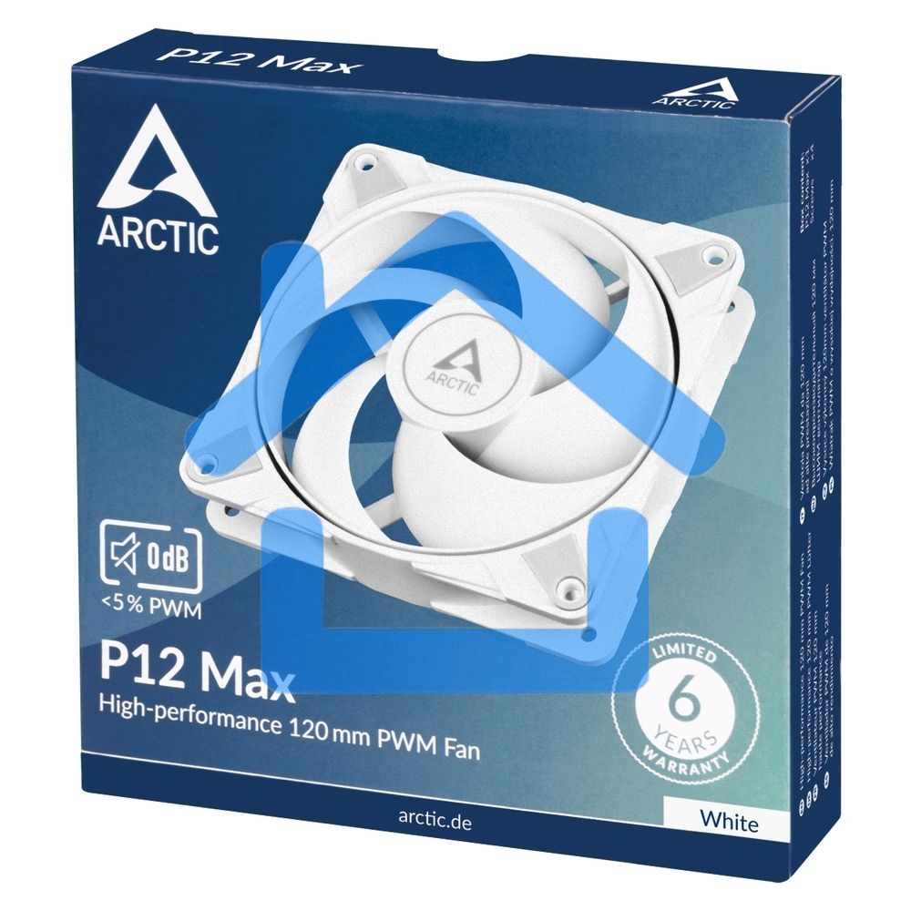 Вентилятор для корпуса Arctic P12 Max белый, 120 мм, 3300 об/мин, 25.3 дБ, 4 pin