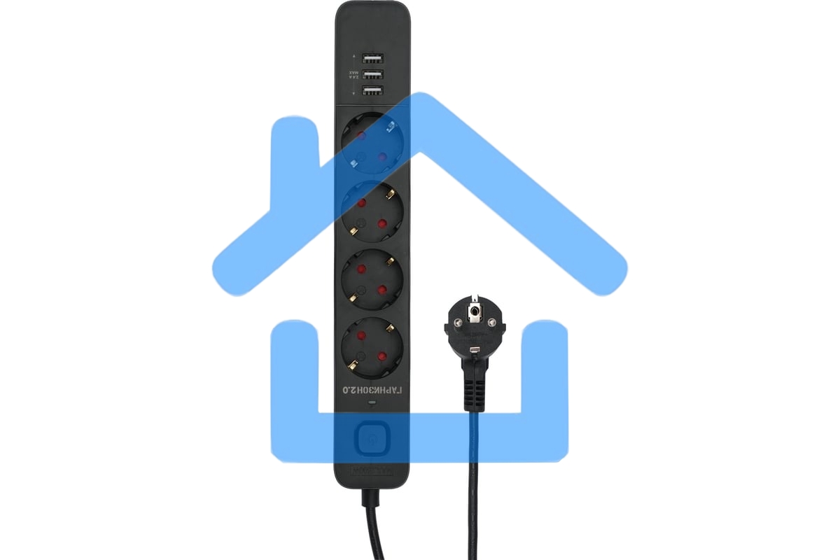 Сетевой фильтр Гарнизон 2.0 Мультипорт EPS-4-U3-B-2, 4 р, 10А, 3xUSB, 2м, ур.защиты 2+, черный, пакет