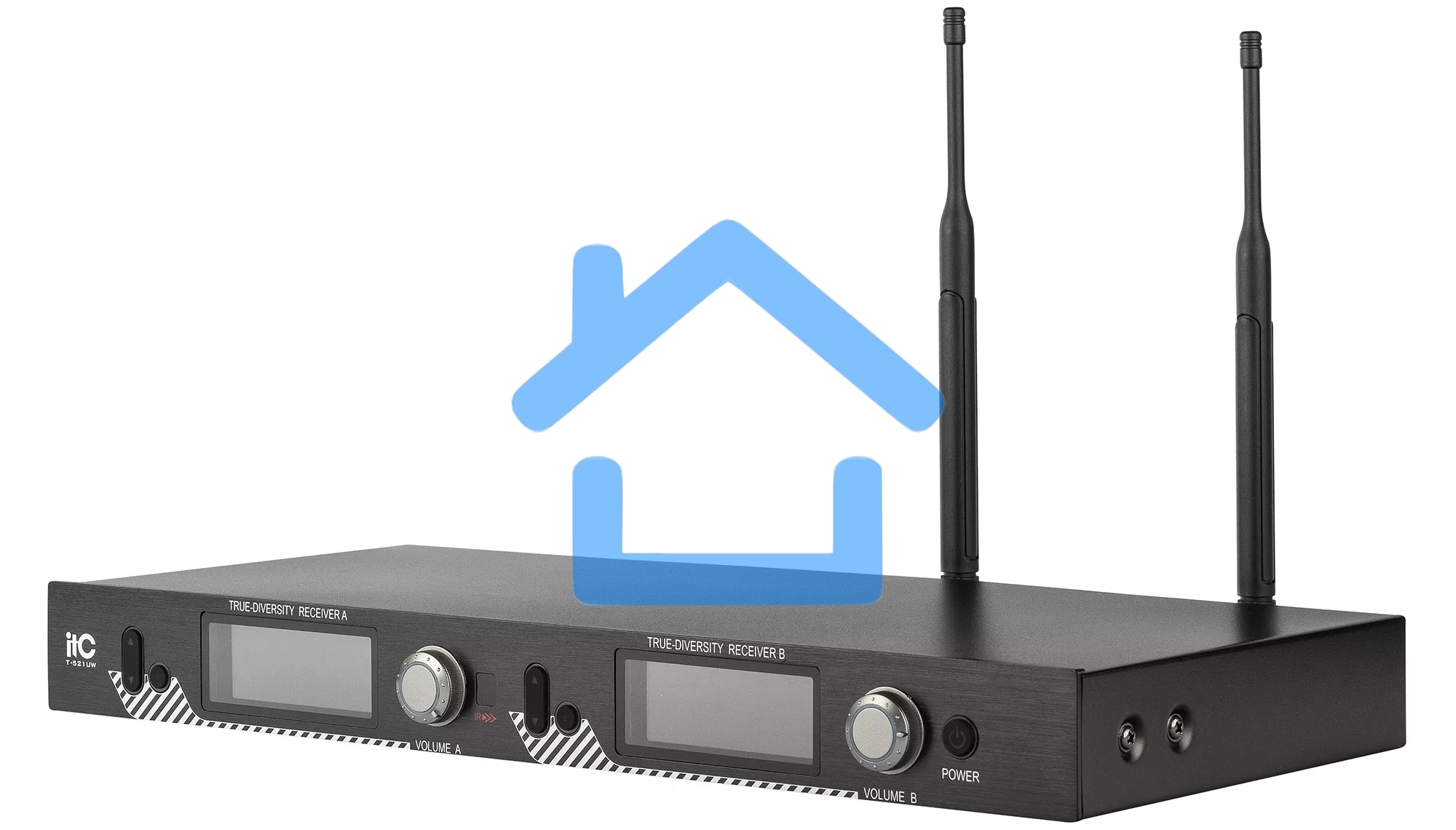 Радиосистема ITC T-521UV UHF двухканальная радиосистема с головным и ручным микрофонами, LCD дисплей, частотный диапазон 470-510 MHz.