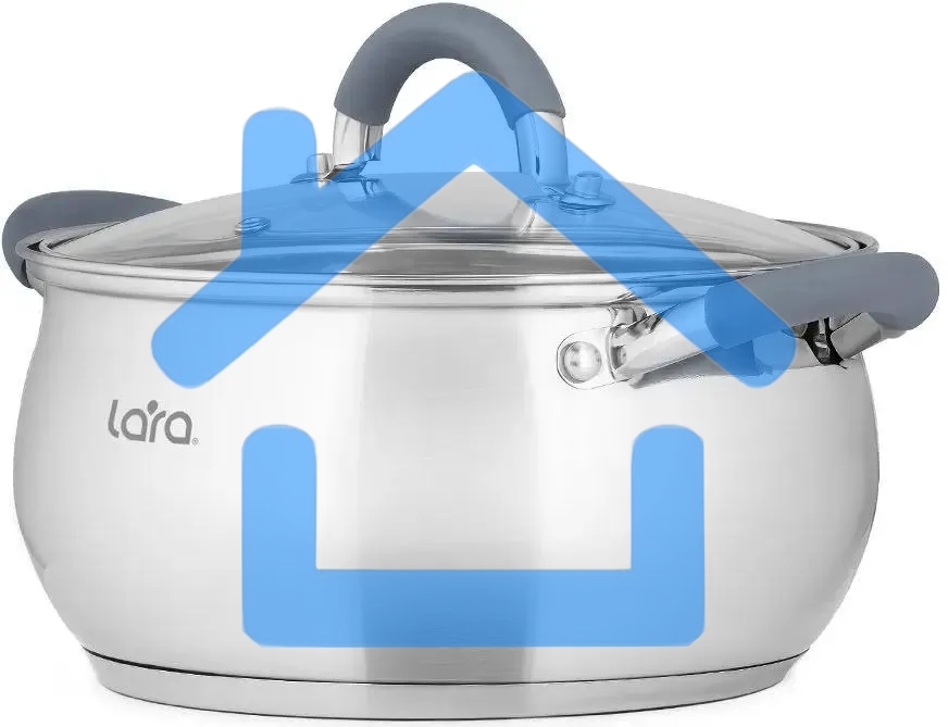 Кастрюля LARA LR02-481 BELL 18x10,5 см, 2,6 л, нержавеющая сталь, индукционное дно, силиконовая ручка, стеклянная крышка