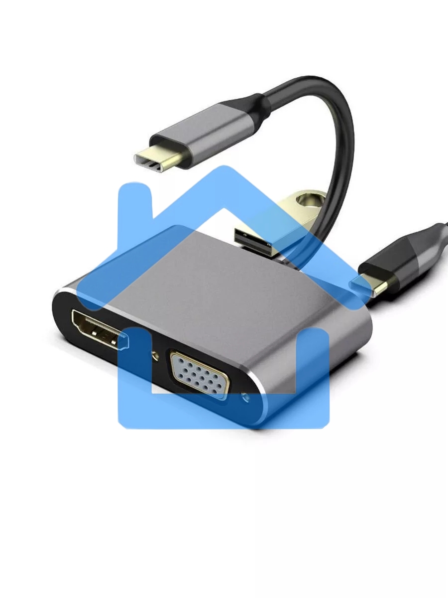 Кабель-концентратор USB3.1 TypeCm -->HDMI+USB3.0+PD+VGA Alum Grey 4K@30Hz, Telecom<TUC055>