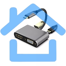 Кабель-концентратор USB3.1 TypeCm -->HDMI+USB3.0+PD+VGA Alum Grey 4K@30Hz, Telecom<TUC055>
