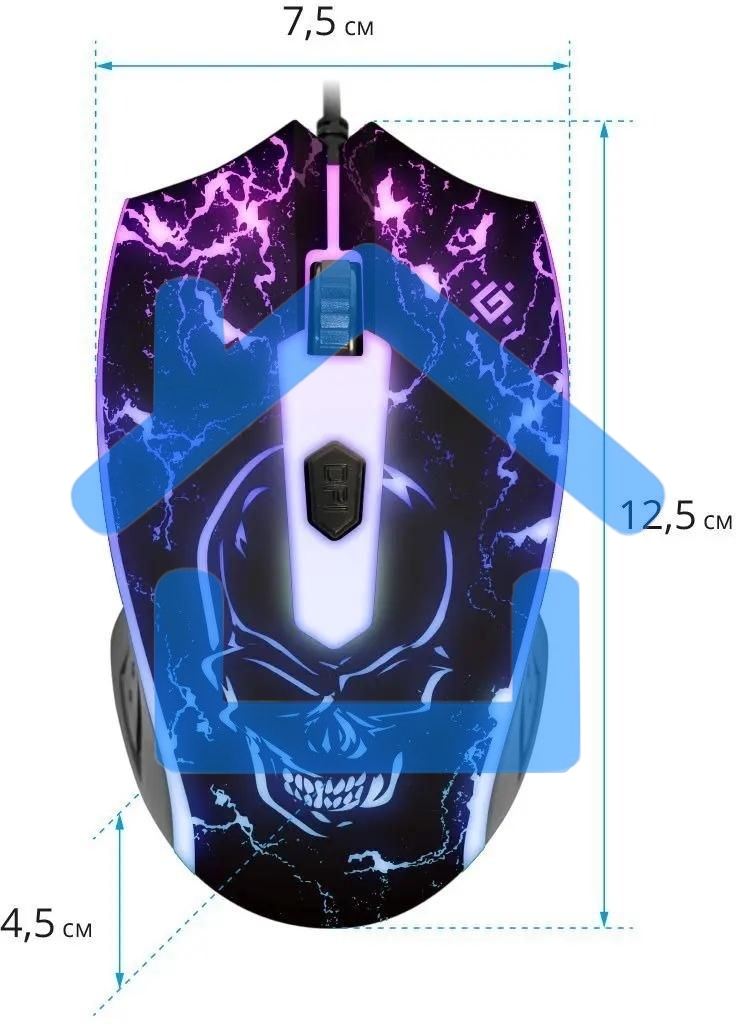 Мышь проводная Defender Overmatch GM-069 черный, 2400 dpi, USB, кнопки - 4