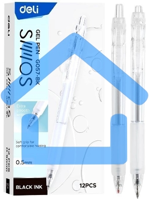 Ручка гелевая Deli Smoos EG057-BK, черные чернила (12шт), линия 0.5мм