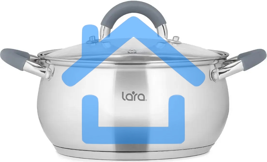 Кастрюля LARA LR02-481 BELL 18x10,5 см, 2,6 л, нержавеющая сталь, индукционное дно, силиконовая ручка, стеклянная крышка