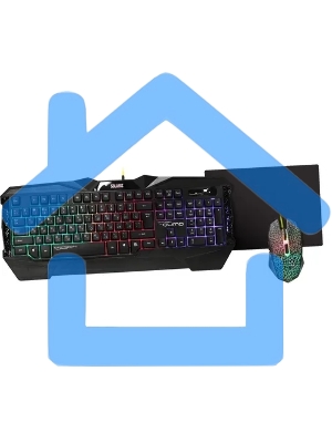 Игровой комплект Qumo Solaris, клавиатурапроводная K03, 104 клавиши, встроенная радужная подсветка, мышь проводная M10, оптическая, 800/1200/1600/2200 dpi, коврик