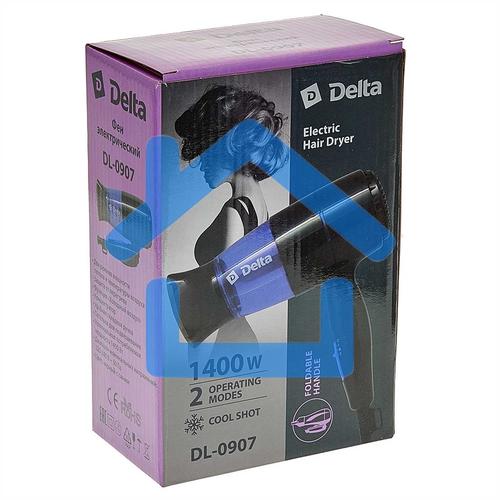 Фен DELTA DL-0907 черный с синим