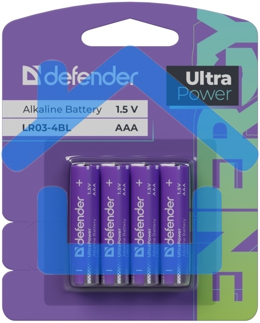 Батарейка алкалиновая Defender LR03-4BL ААА, блистер, 4 шт.,UltraPower