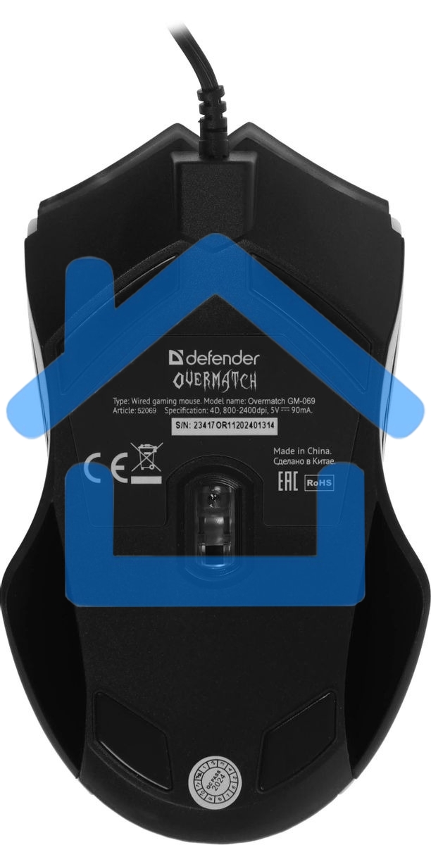 Мышь проводная Defender Overmatch GM-069 черный, 2400 dpi, USB, кнопки - 4