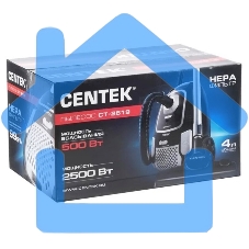 Пылесос Centek CT-2519 черный/хром, 500/2500 Вт, уборка сухая, пылесборник мешок, 4 л