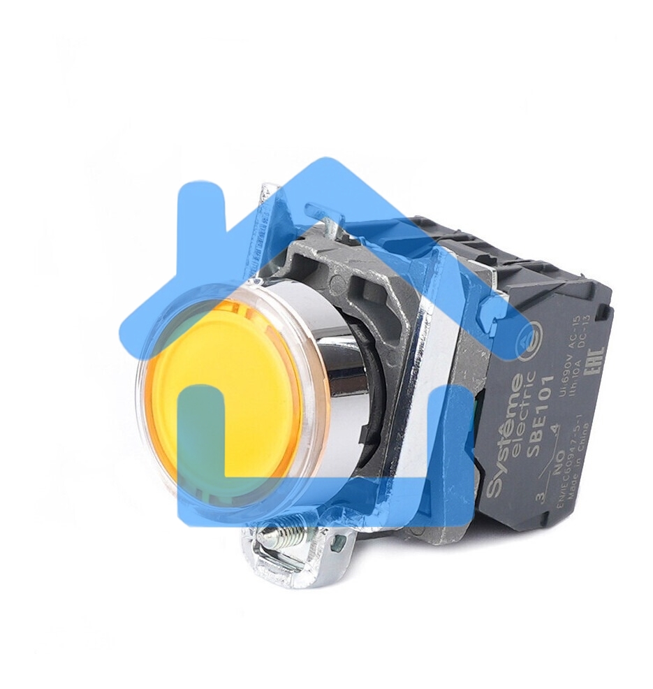 Кнопка SB4 с подсветкой в сборе модульная 22мм желтая металл 24ВDC 1НО+1НЗ