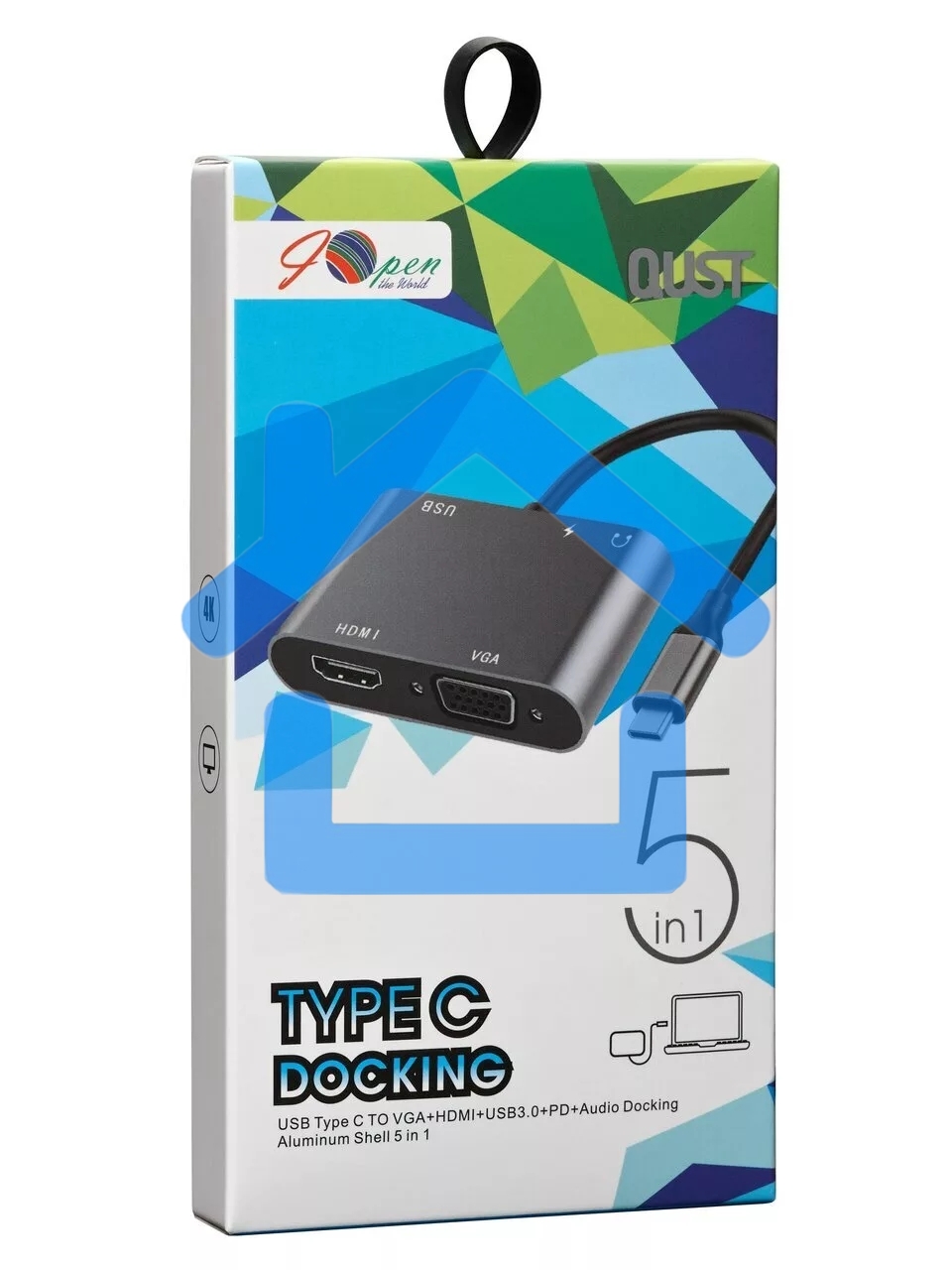 Адаптер USB Type-Cm-->VGA, HDMI 4k*30Hz, USB3.0, PD, Audio,iOpen (Aopen/Qust/VCOM)
