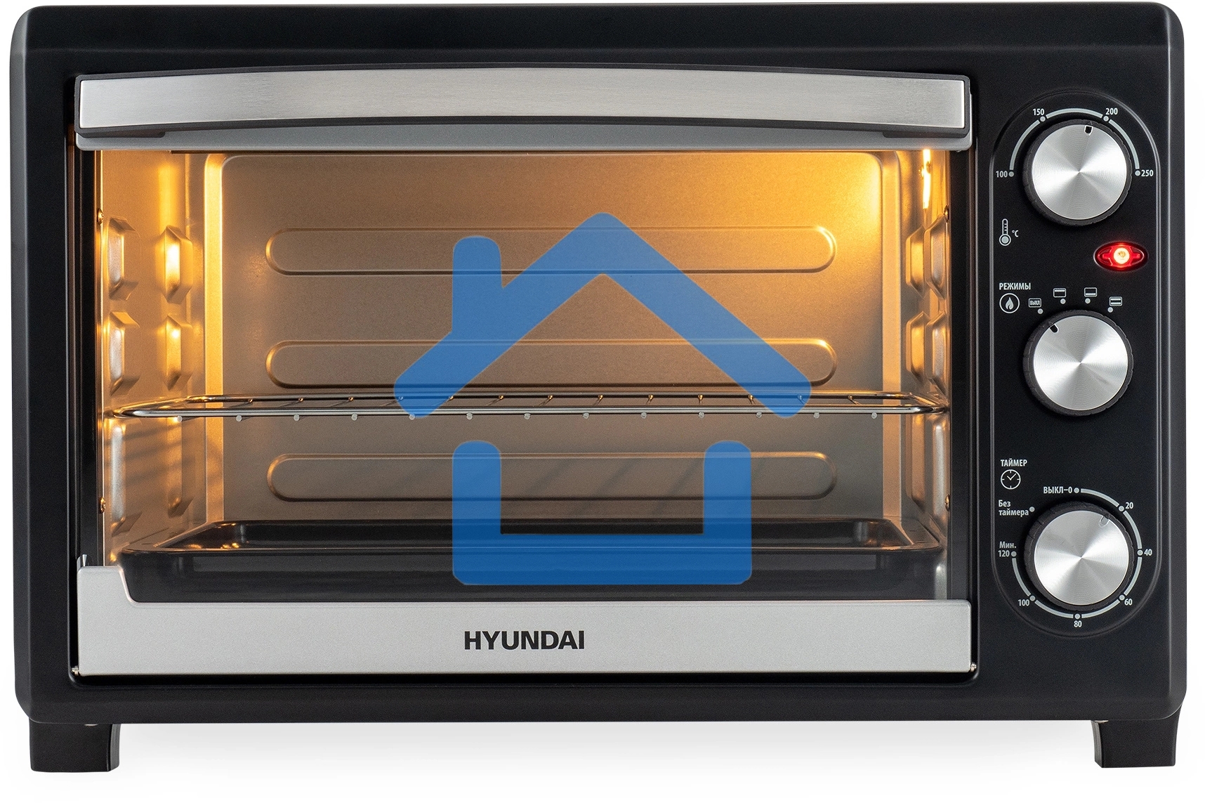 Мини-печь Hyundai MIO-HY073 26 л, 1500 Вт, серебристый/черный