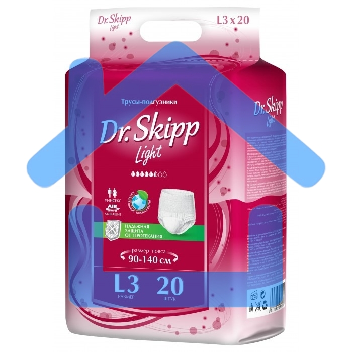 Подгузники-трусы для взрослых Dr. Skipp Light, р-р L-3, (90-140 см), 20 шт. 8006