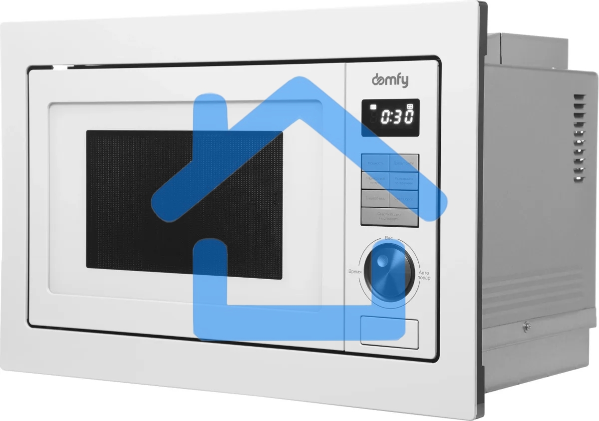 Микроволновая печь встраиваемая Domfy DM2540BW WG белый, 25 л, 900 Вт, переключатели - кнопки/поворотный мехинизм
