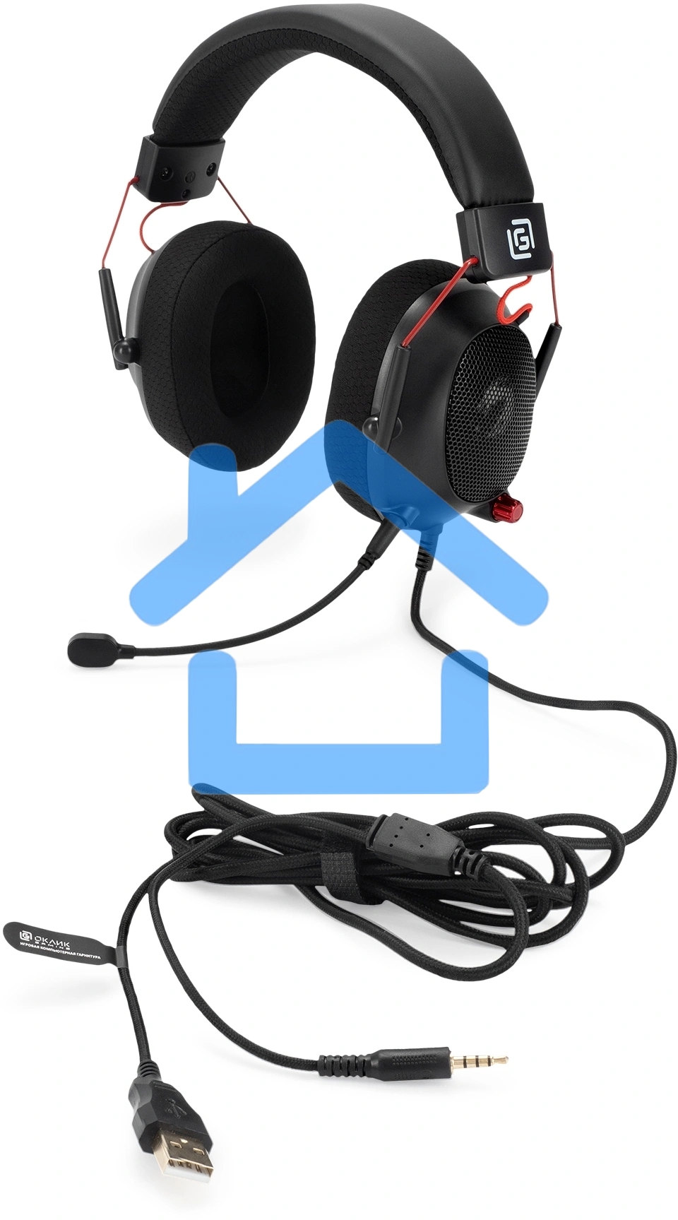 Наушники с микрофоном Оклик HS-L305G черный/красный 2м мониторные оголовье (2060511)