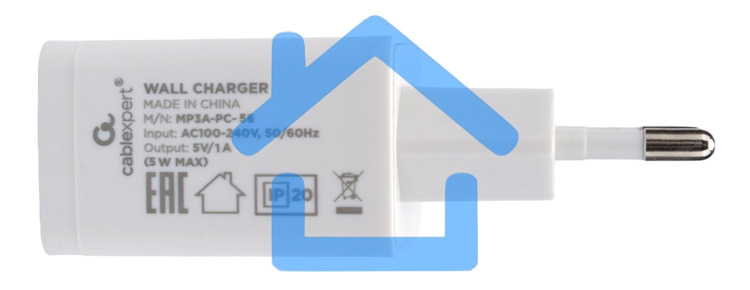 Зарядное устройство Cablexpert MP3A-PC-56, 5Вт, 1А, 1хUSB, белый, пакет