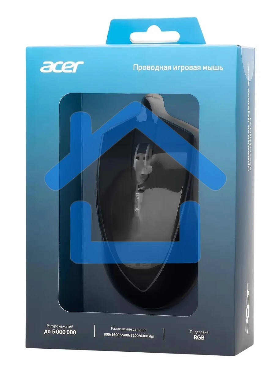 Мышь проводная Acer OMW131 черный, 6400 dpi, USB, кнопки - 7