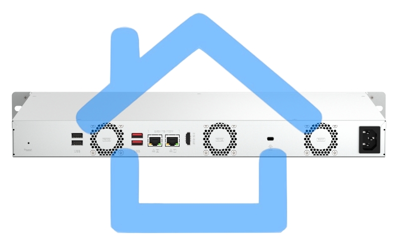 Сетевое хранилище SMB QNAP TS-464eU-8G NAS 4 HDD trays, rackmount 1U, 1 PSU. 4-core Intel Celeron N5105/N5095 2.0-2.9 GHz, 8 Gb RAM, 2x2.5GbE, 2xUSB 3.2 Gen 2 (10Gbps), 2xUSB 2.0, 1xHDMI, 2xM.2 PCIe Gen 3 x1 slots, W/o rail kit RAIL-B02