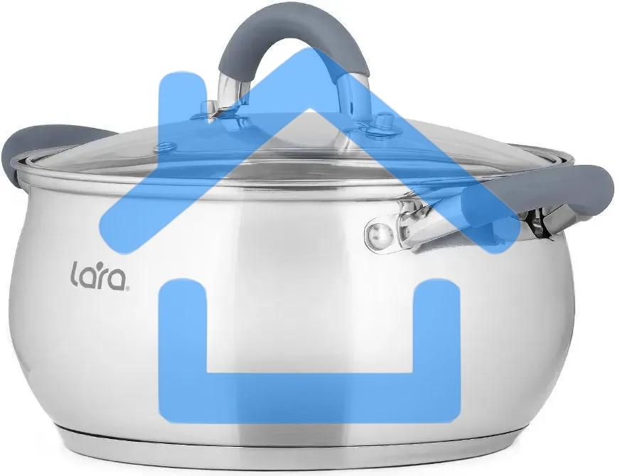 Кастрюля LARA LR02-483 BELL 22x12,5 см, 4,7 л, нержавеющая сталь 316L (хром/никель/молибден), индукционное дно, силиконовая ручка, стеклянная крышка