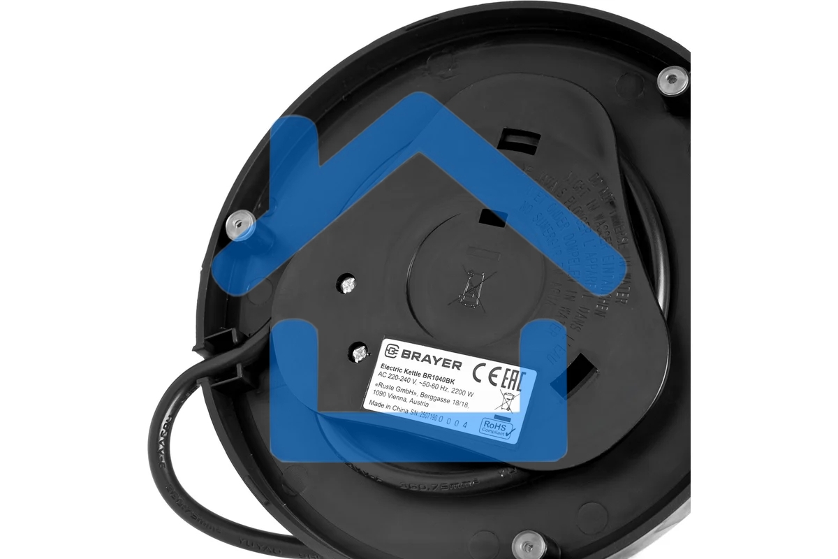 Чайник электрический BRAYER BR1040BK 2220Вт, 2 л, стекл., черный.